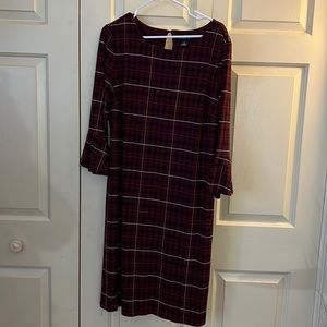 Liz Claiborne XL burgundy plaid lined dress